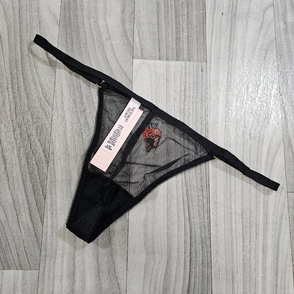 Victoria's Secret VERY SEXY Black Flirty Mesh Adjustable V-String Panty Size L - Picture 2 of 5